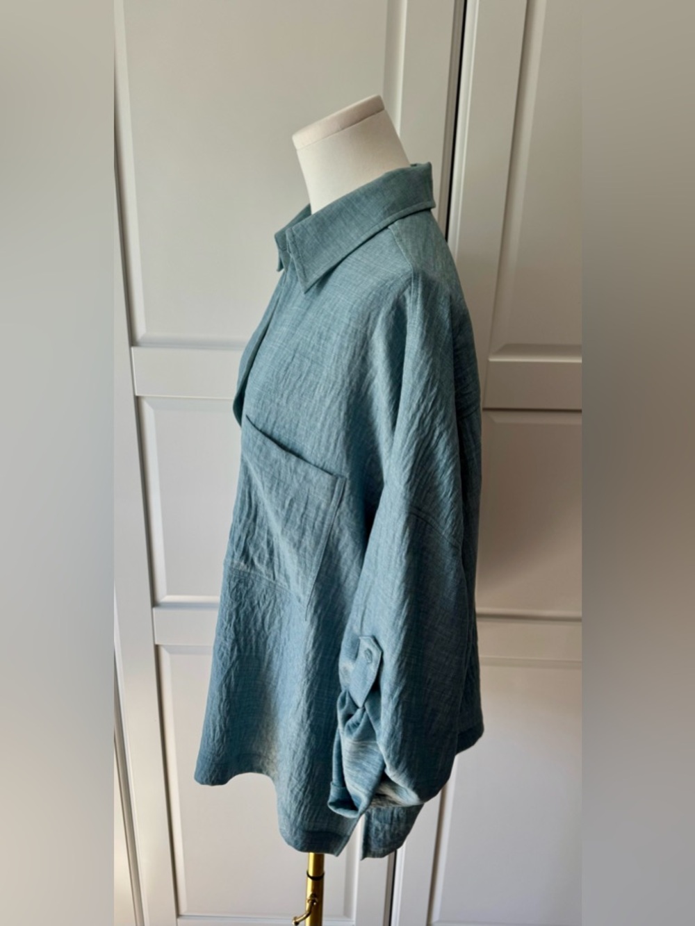 Max Studio London Women’s 2X Light Blue Textured Roll Tab Sleeve Shirt NWT - Picture 3 of 9
